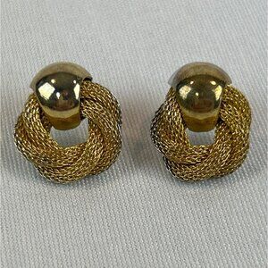 Vintage Gold Tone Mesh Knot Door-Knocker Earrings Pierced